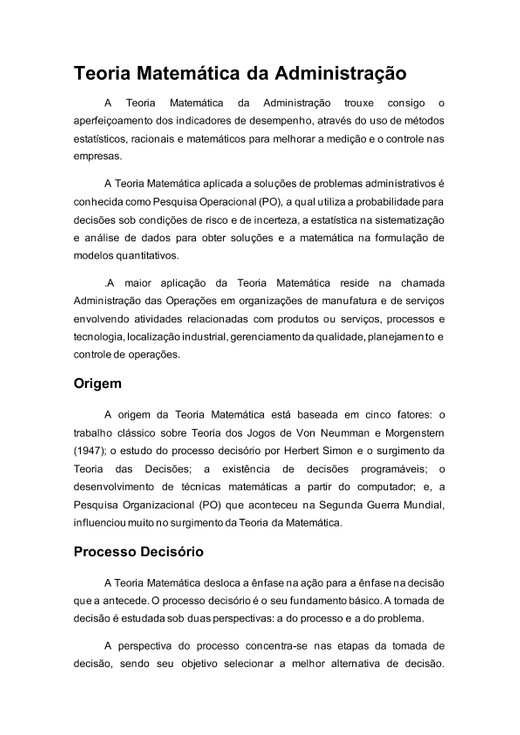 Teoria Matemática da Administração