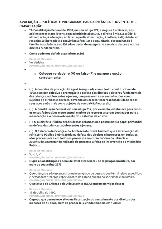 AVALIAÇÃO POLÍTICAS E PROGRAMAS PARA A INFÂNCIA E JUVENTUD
