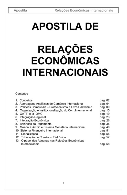 Apostila de Relações Econômicas Internacionais para Concursos