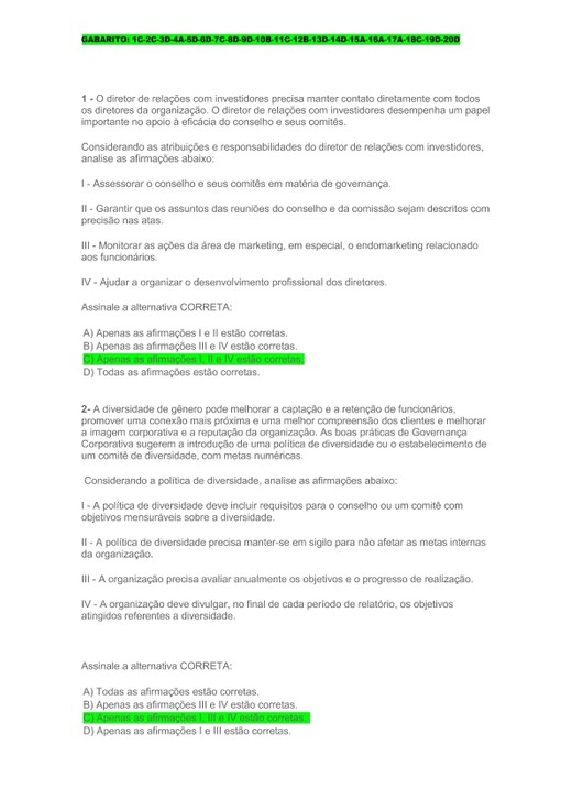 PROVA Governança corporativa NOTA 10