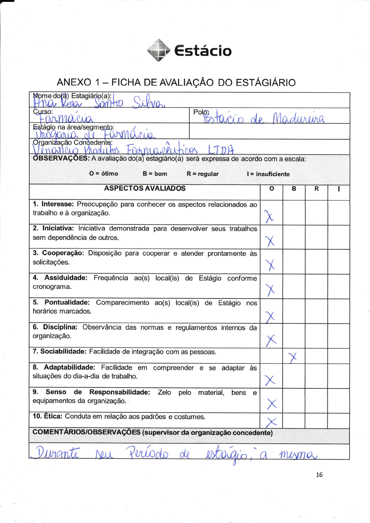 Ficha De Avaliação De Estágio Pratica Supervisionada I 7433