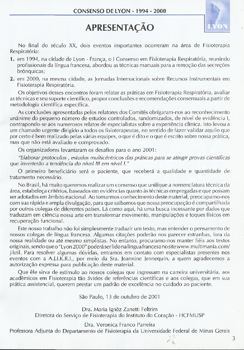 CONSENSO DE LYON - Fisioterapia Respiratória