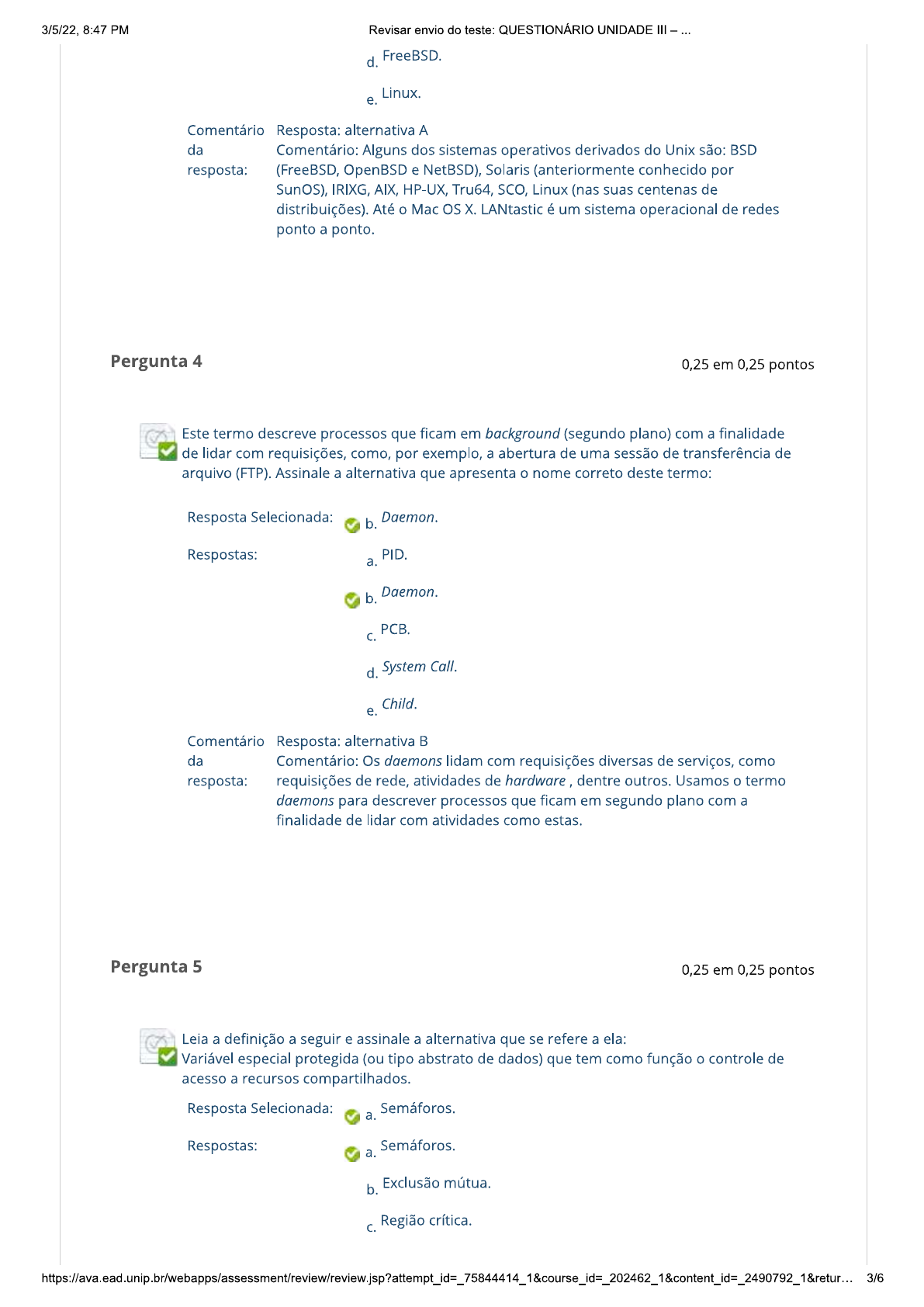 Unidade III Respostas Fundamentos De Sistemas Operacionais