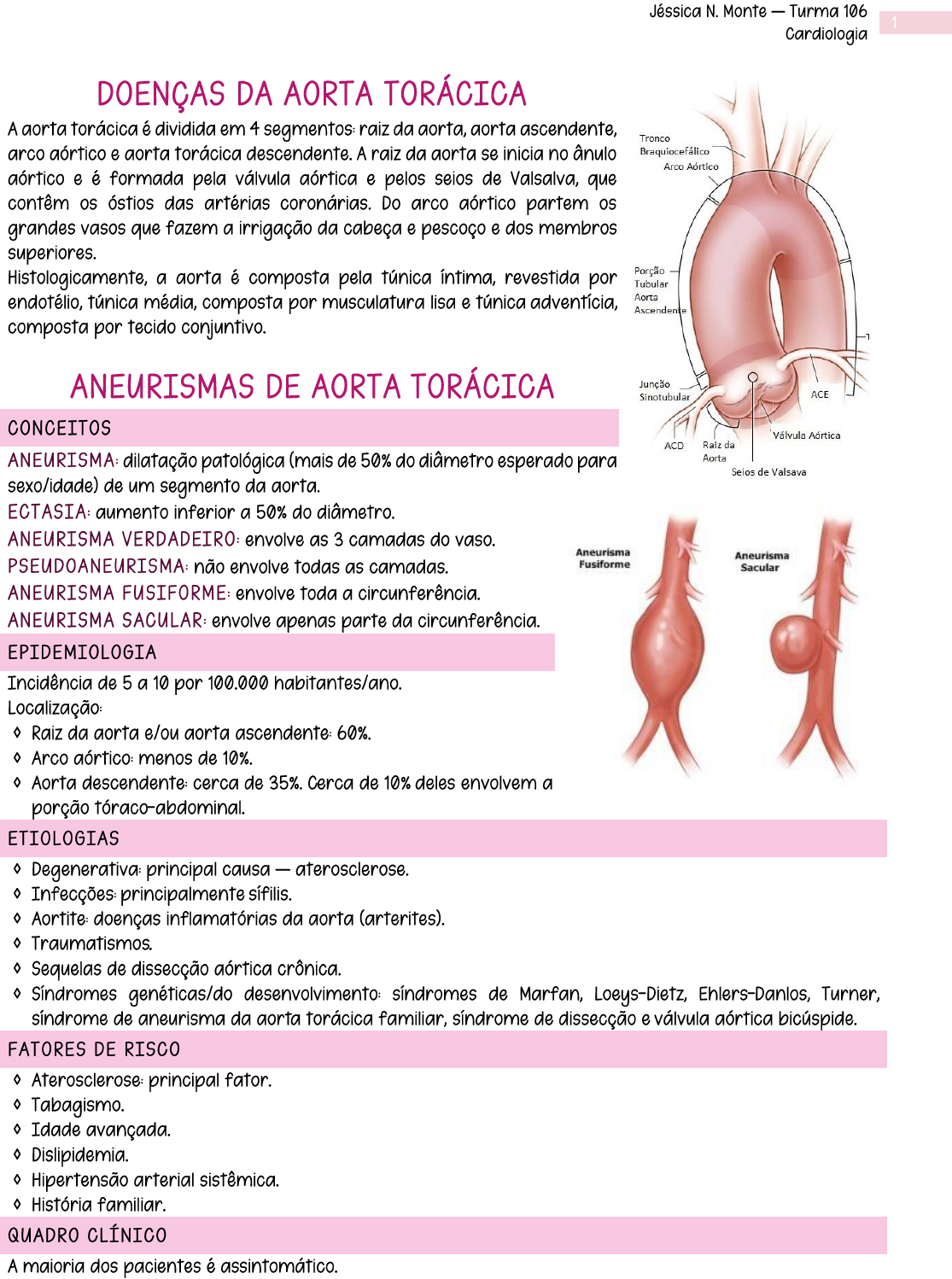 ANEURISMAS DE AORTA TORÁCICA - Cardiologia I