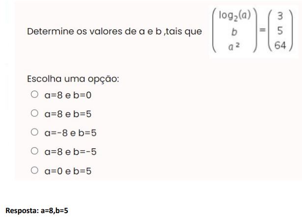 Determine Os Valores De A E B Tais Que Log 2 2 Álgebra Linear I 4008