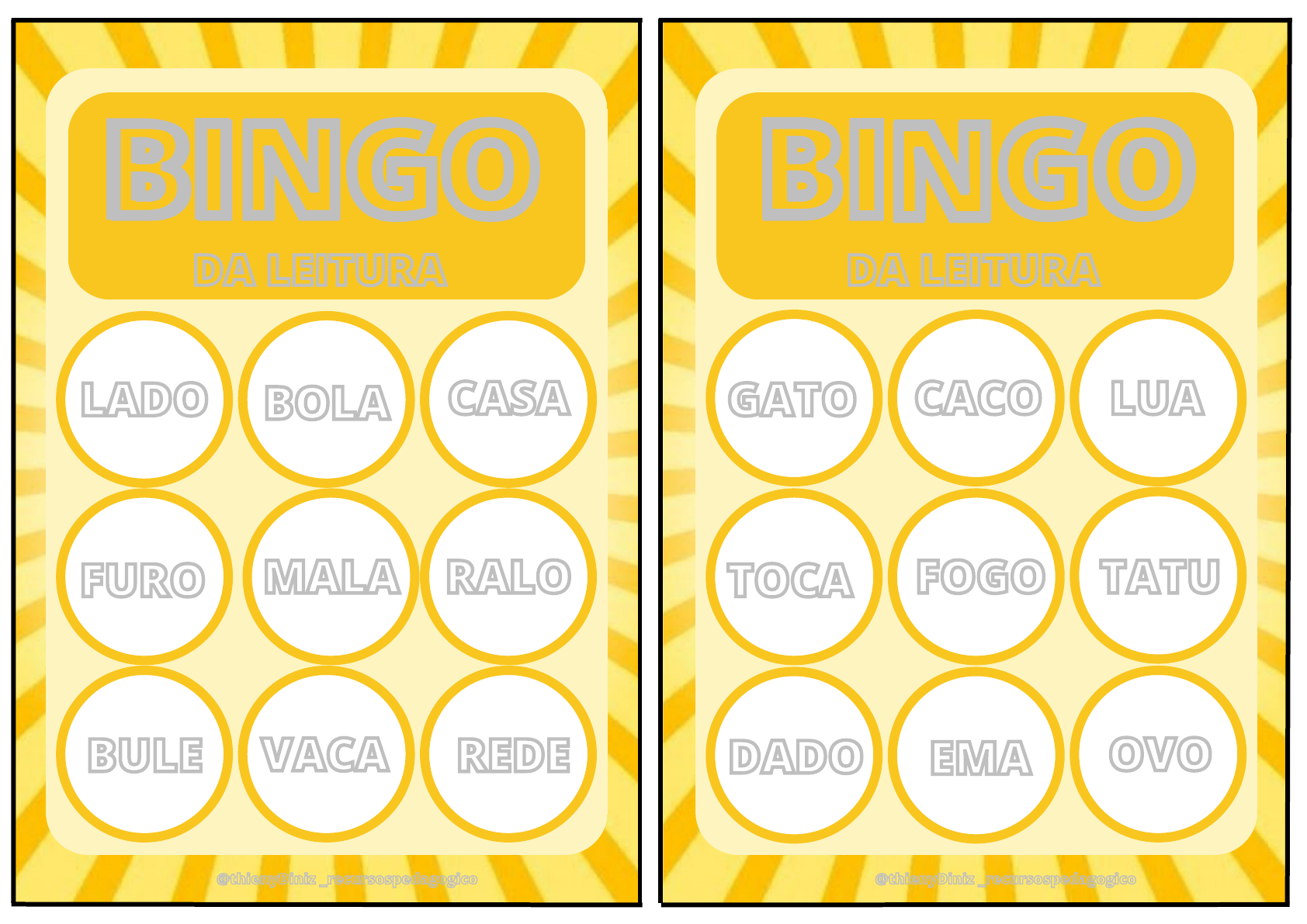 Bingo da Leitura Bingo Card