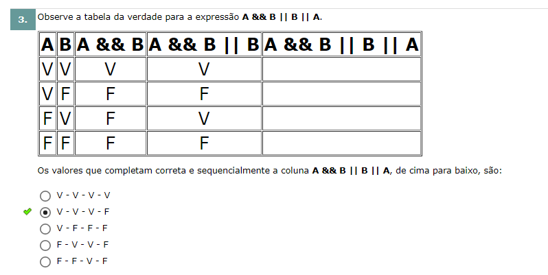 Observe A Tabela Da Verdade Para A Expressão A && B || B || A ...