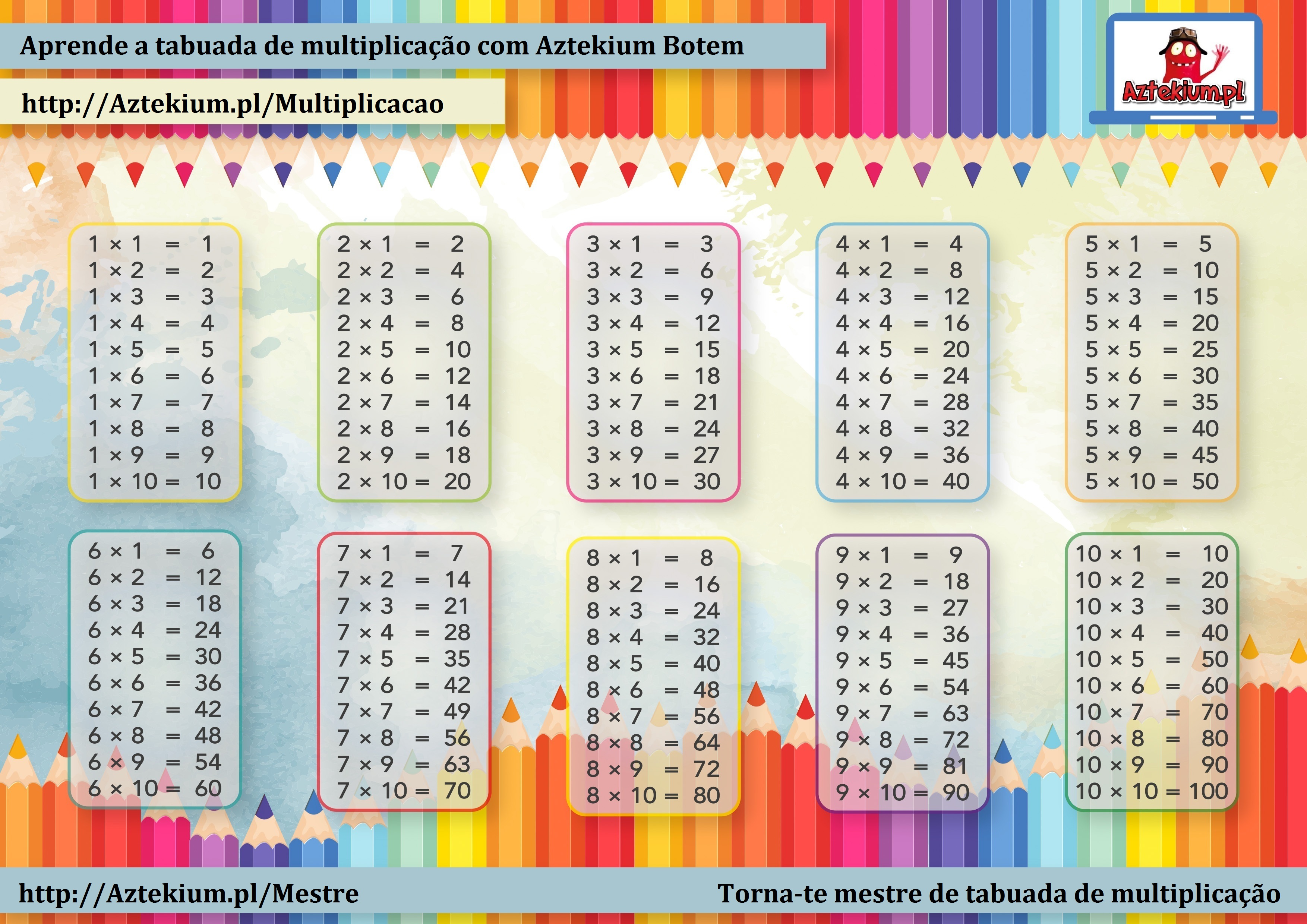 Tabuada para imprimir: 12 modelos de multiplicação