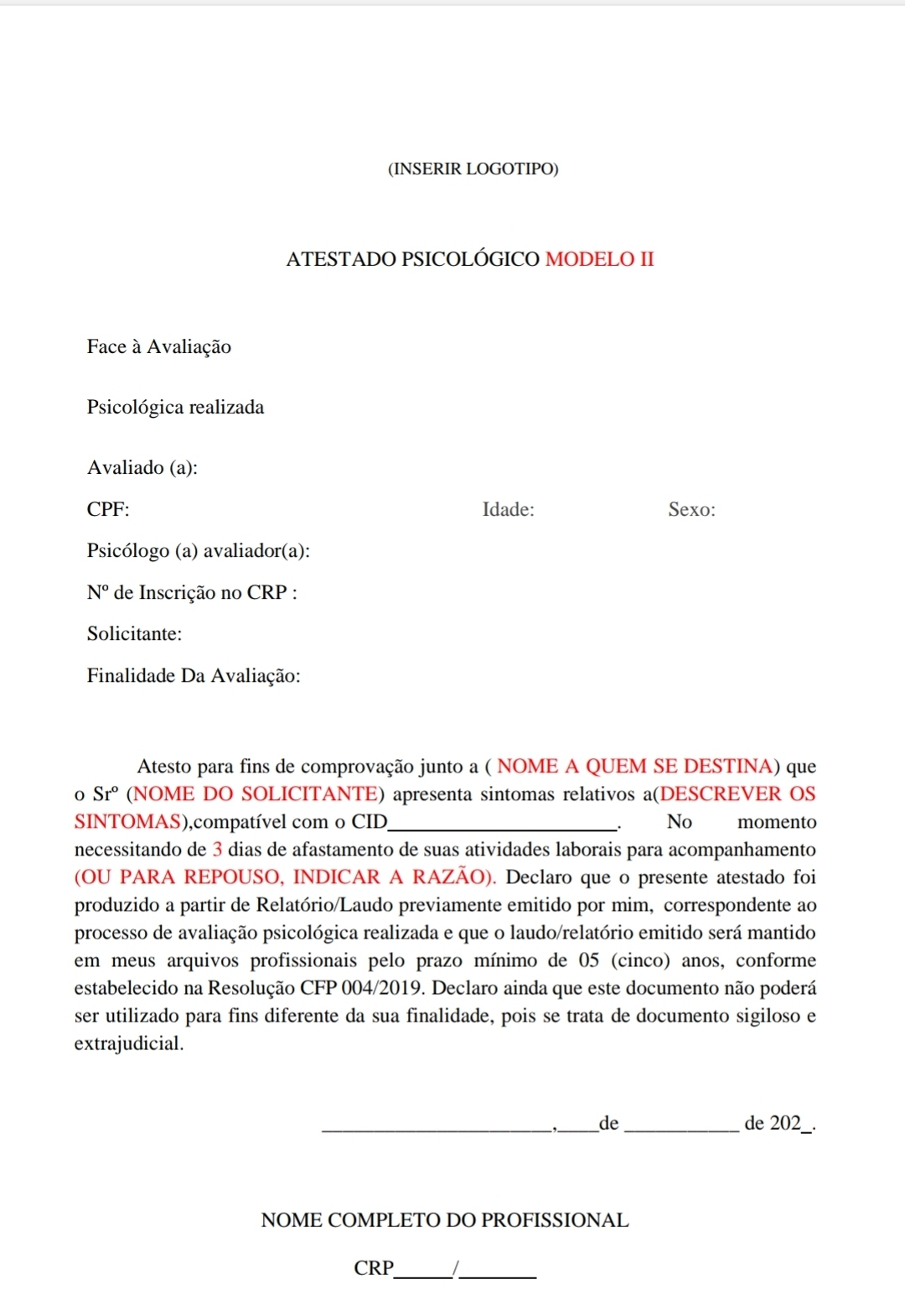 Modelo De Atestado Psicológico Psicologia Terapia Cognitiva Comportamental 3132