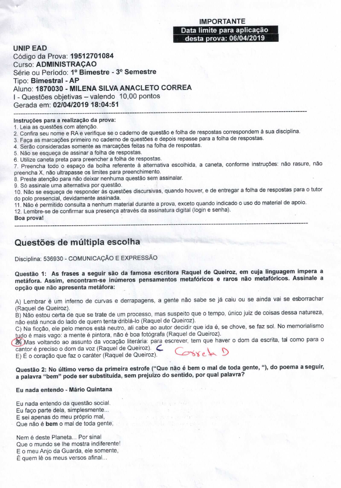 Comunicação e Expressão UNIP Bimestre Semestre Comunicação e Expressão