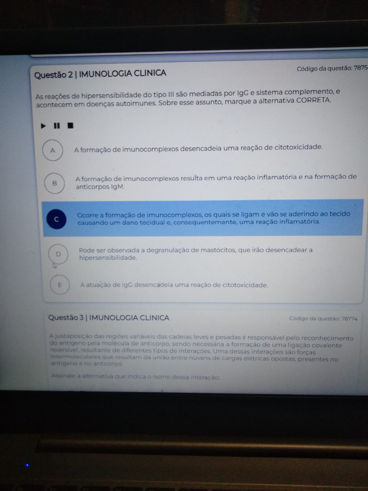 PROVA IMUNOLOGIA CLÍNICA FARMÁCIA - Imunologia Clínica