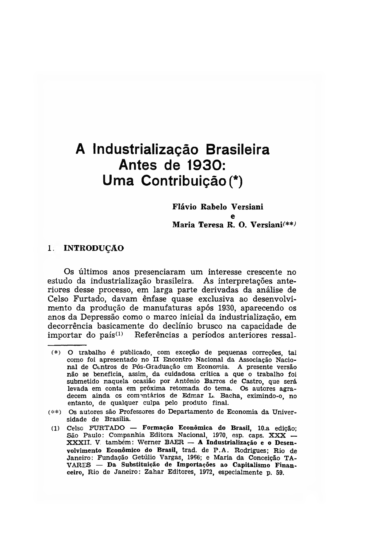 Texto 4 A Industrializacao Brasileira Antes De 30 Economia Brasileira