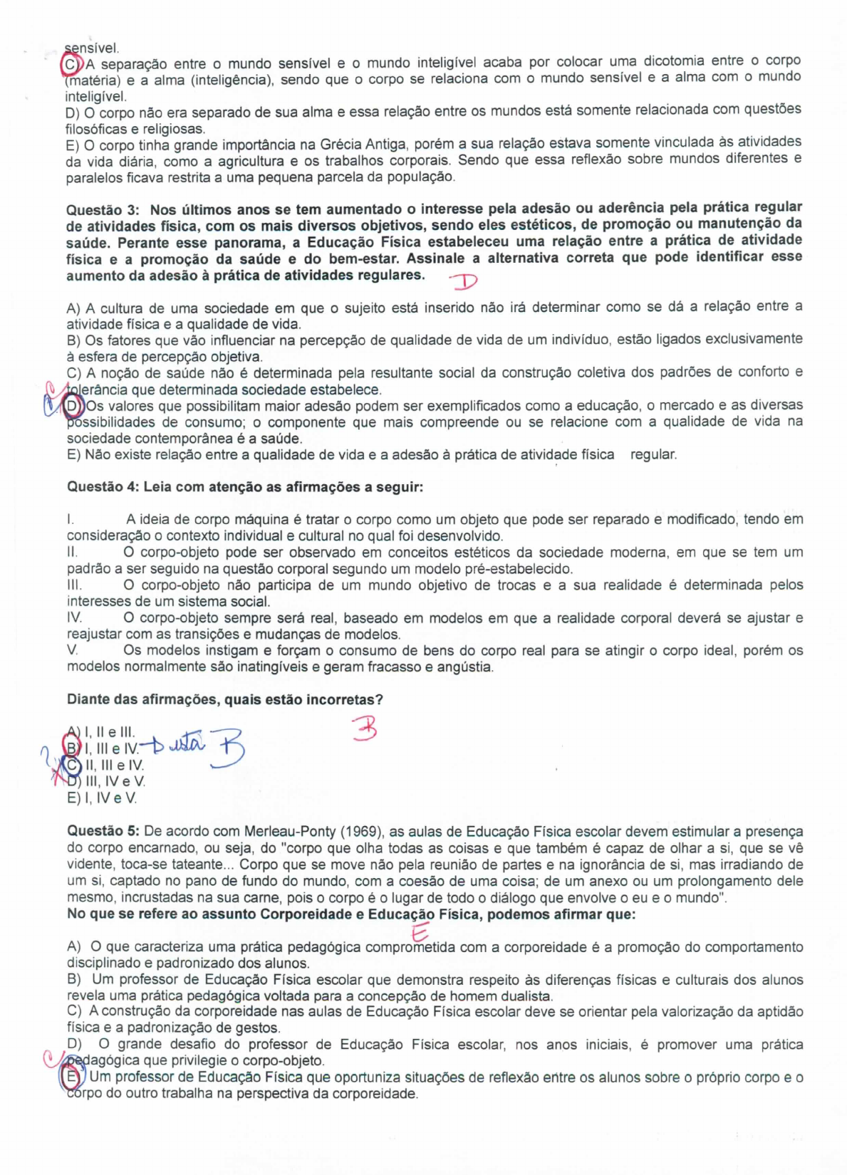 PROVA DE CORPOREIDADE E MOTRICIDADE HUMANA - CORRIGIDA - Corporeidade E ...