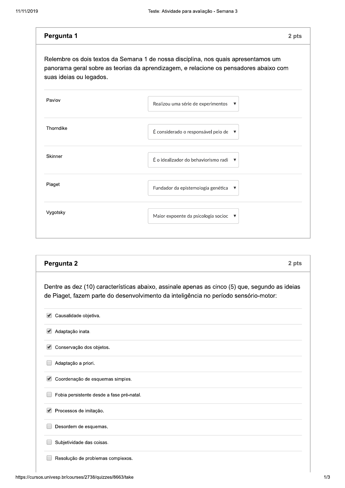 Teorias Da Aprendizagem - Atividade Para Avaliação - Semana 3 - Pedagogia