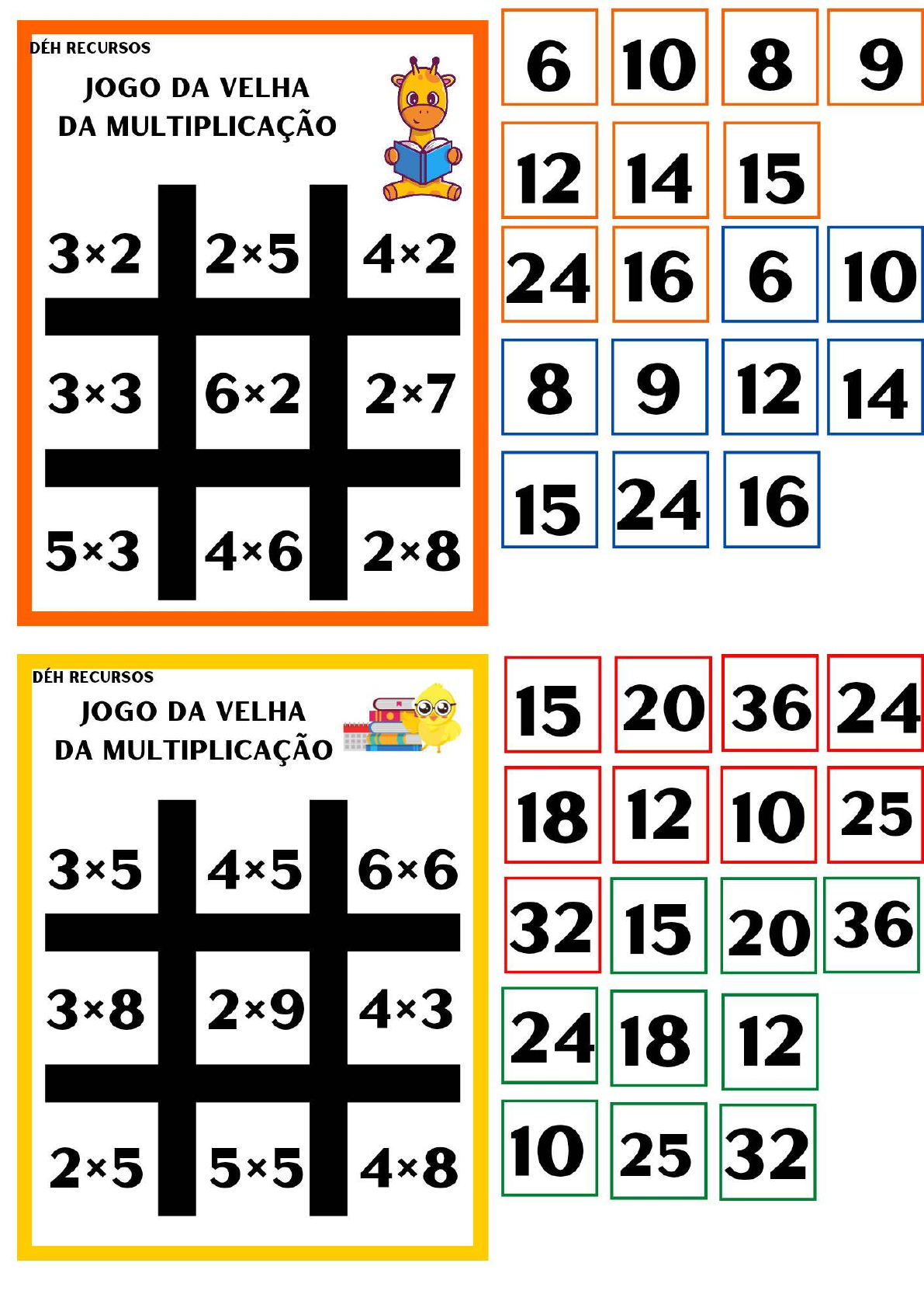 Jogo da velha: multiplicação e divisão - Loja - Psicopedagoga Kamilla Stati
