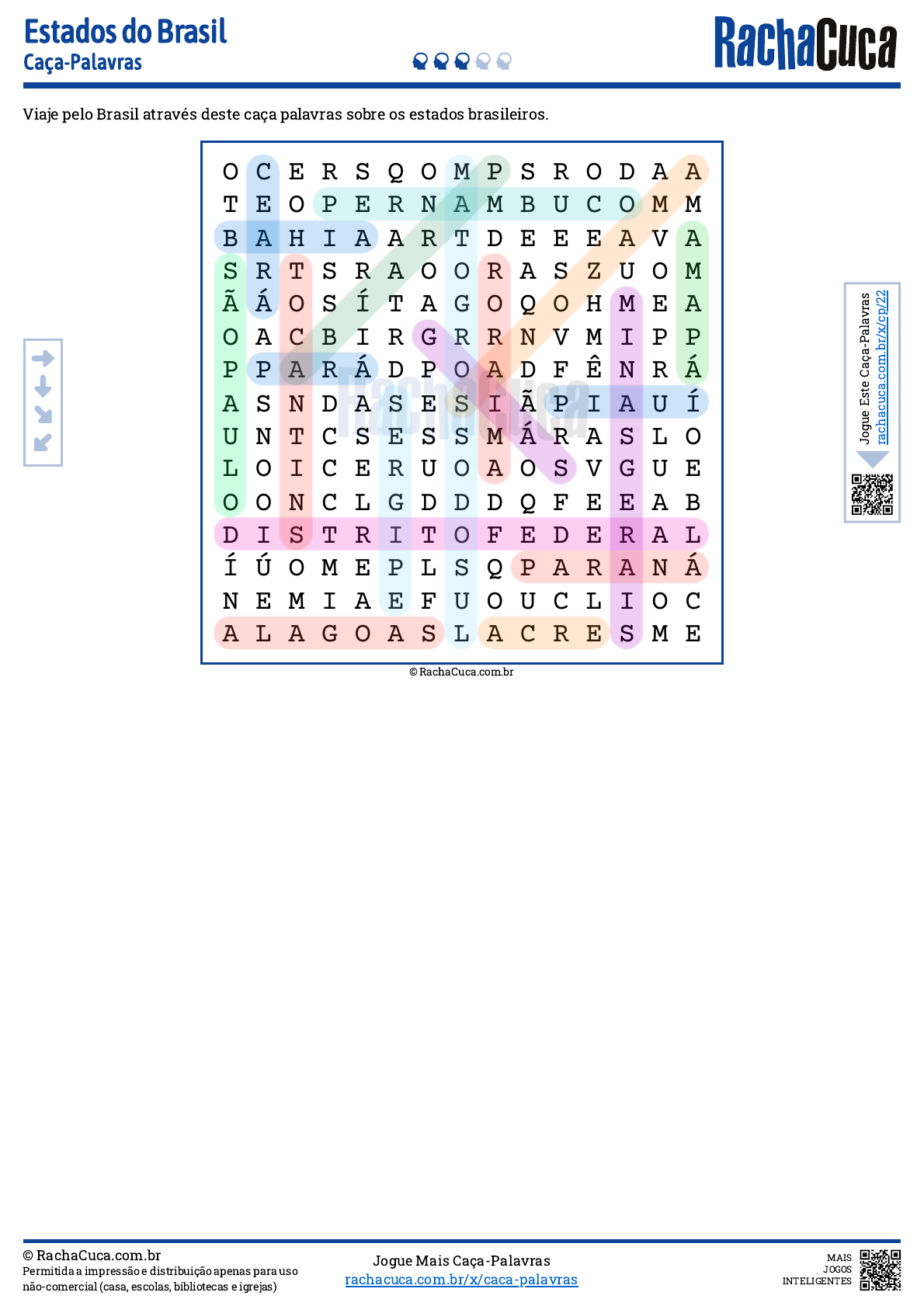 Estados do Brasil - Caça Palavras - Racha Cuca