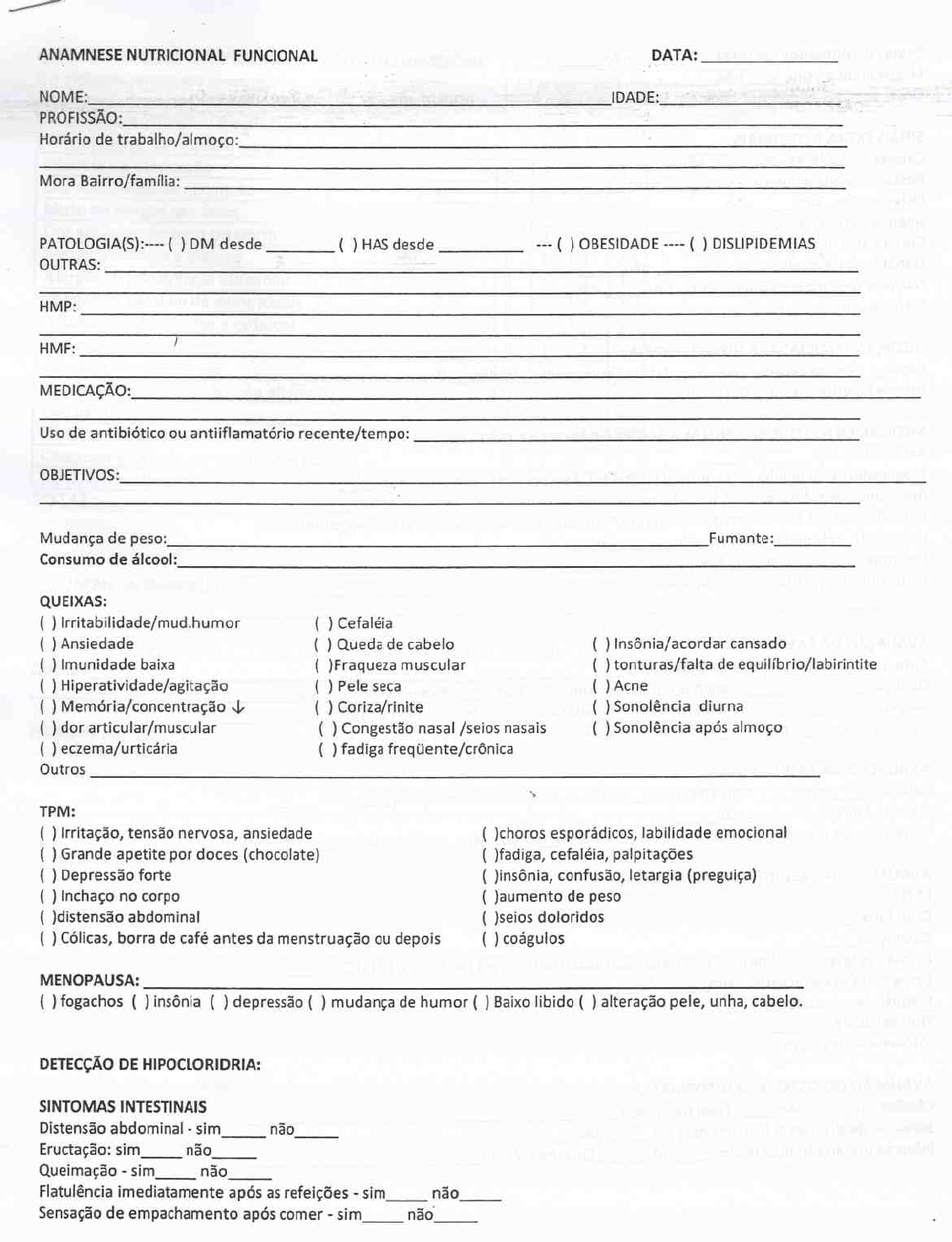 Avaliação Nutricional II - Anamnese nutricional - Avaliação Nutricional I