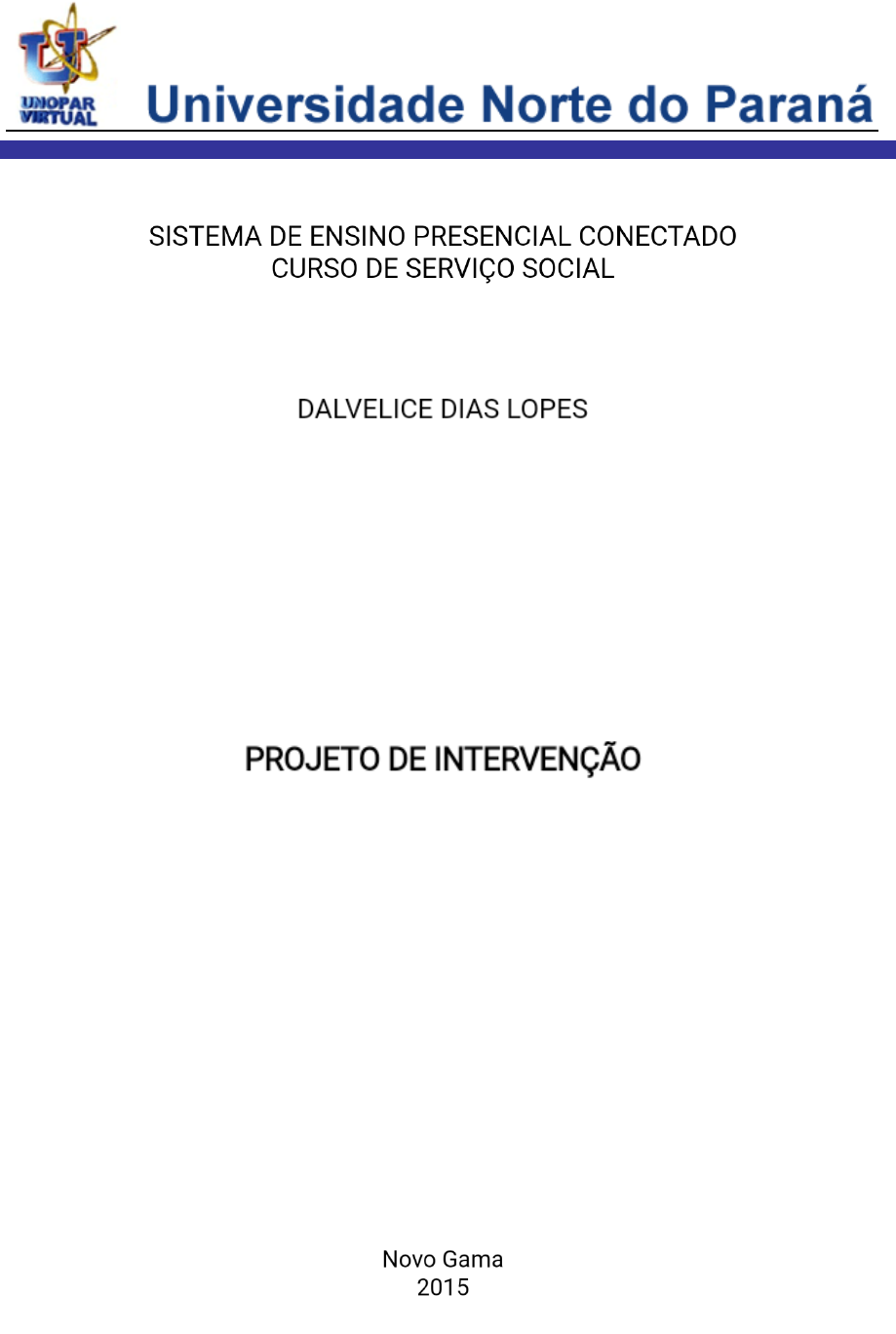 Modelo De Projeto De IntervenÇÃo Estagio Supervisionado Em Serviço Social