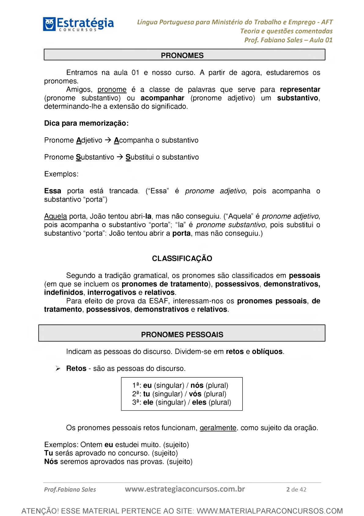 01 Lingua Portuguesa PDF, PDF, Pronome