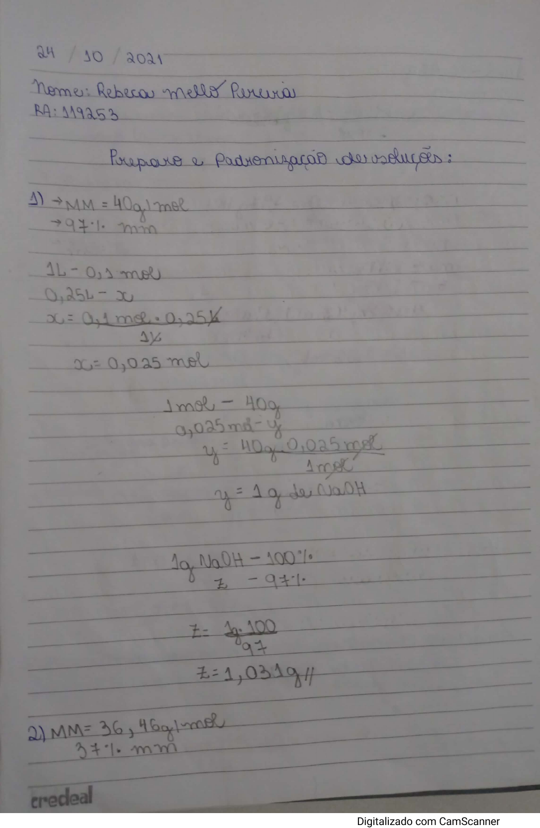 Padronização De Soluções Laboratório De Química Geral E Inorgânica 0661