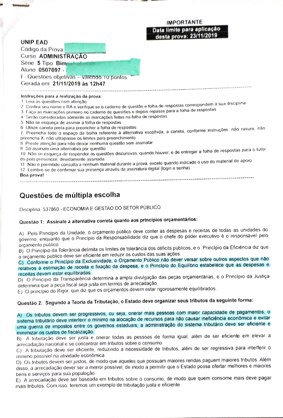 Prova Economia E Gest O Do Setor P Blico Economia E Gest O