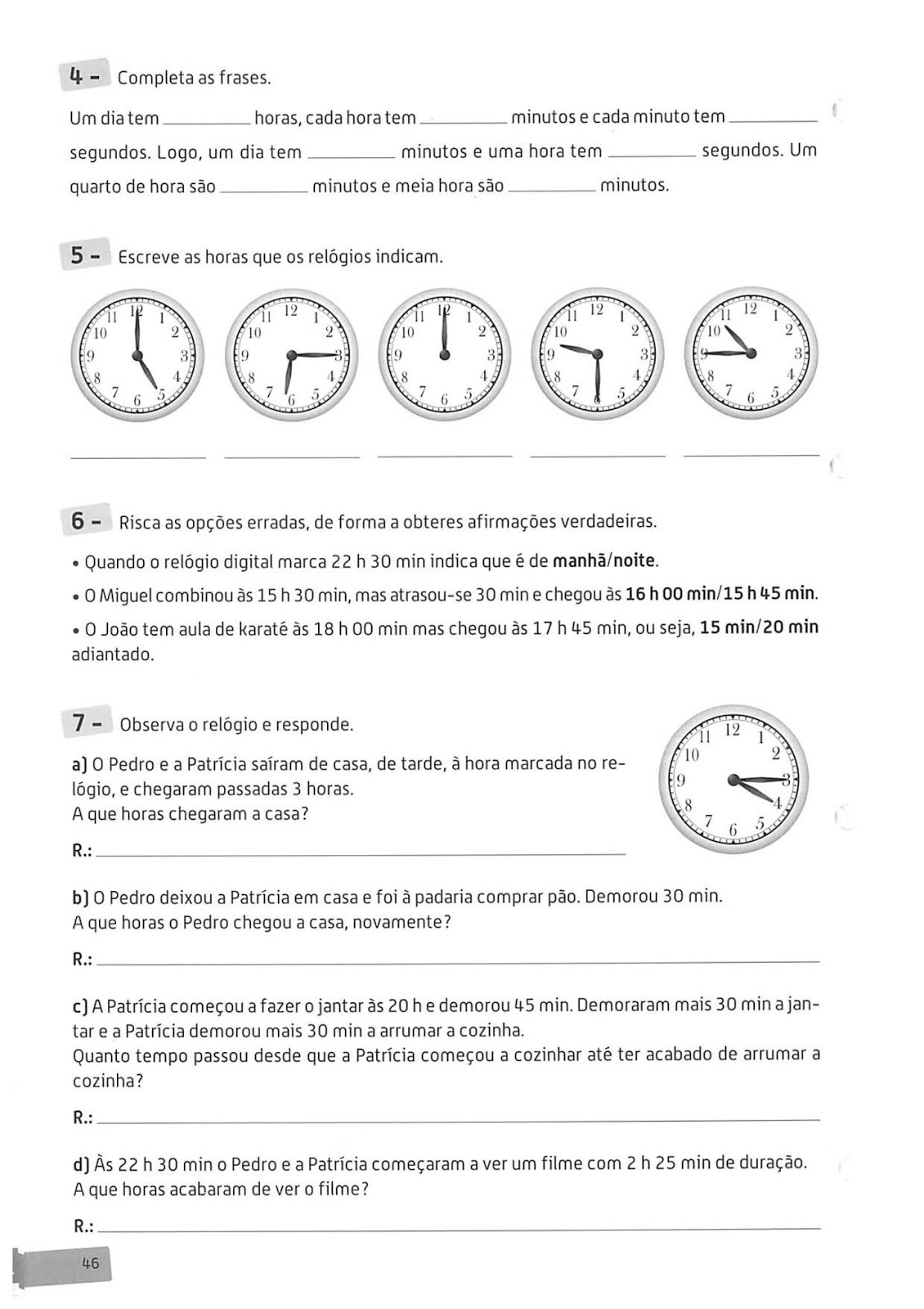 ATIVIDADE DE MATEMÁTICA HORAS: AS PARTES DE UM RELÓGIO