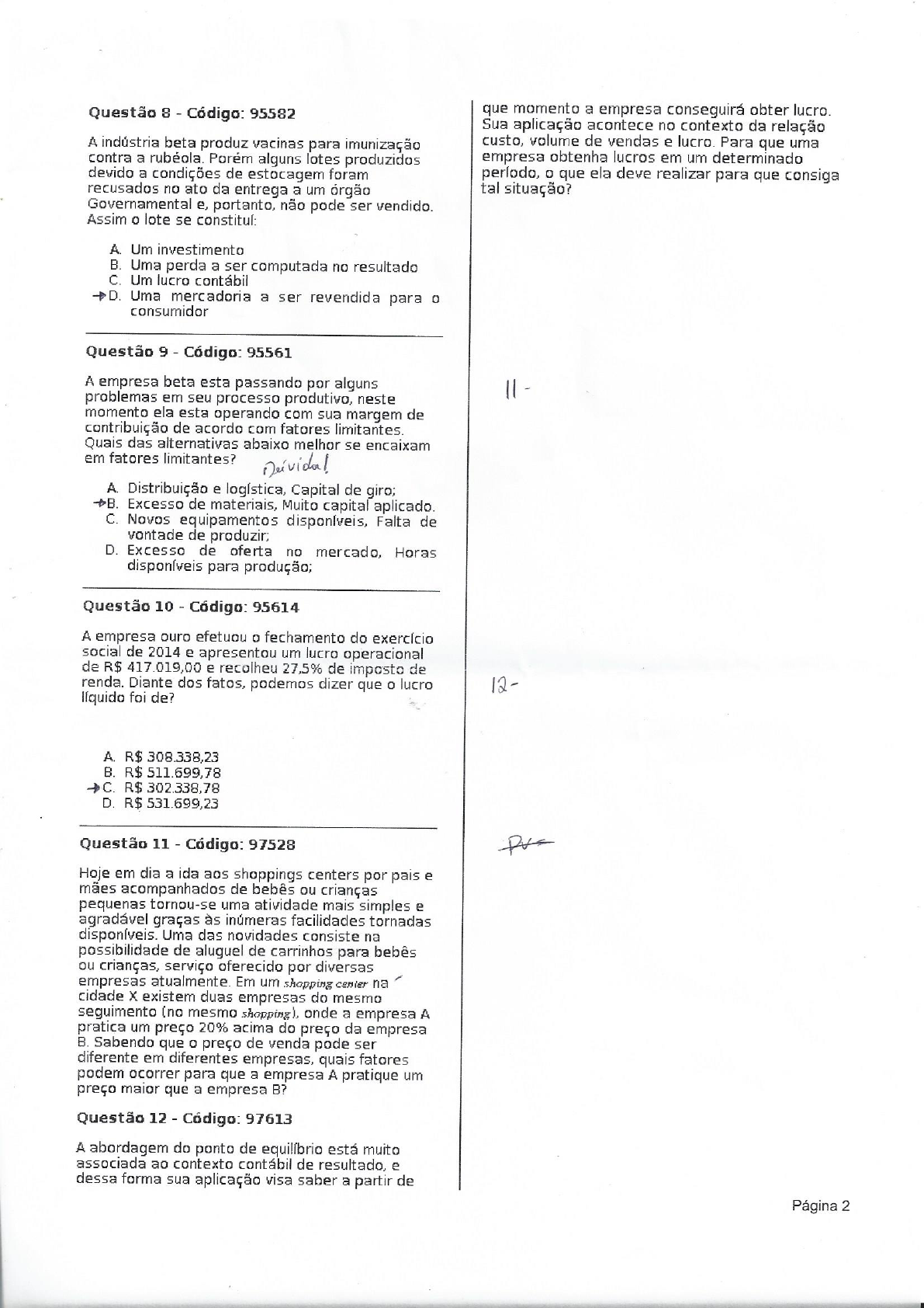 Prova De Contabilidade De Custos E Industrial Unopar