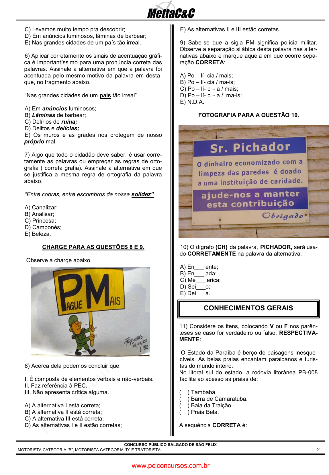 Prova Pref. Riachão do PoçoPB - METTA - 2011 - para Médico - PSF