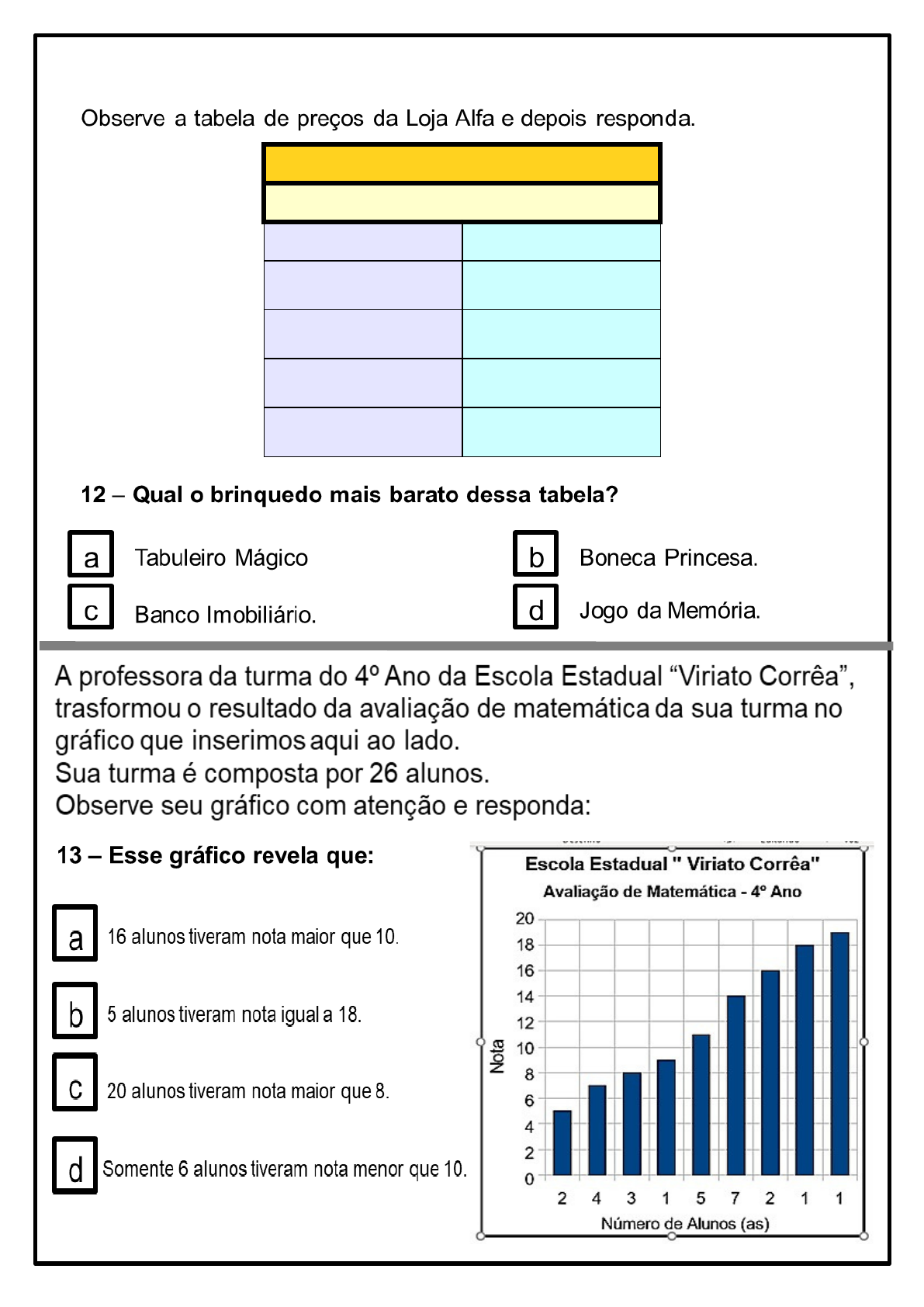 Avaliação Diagnóstica de Matemática 4 Ano, PDF, Lazer