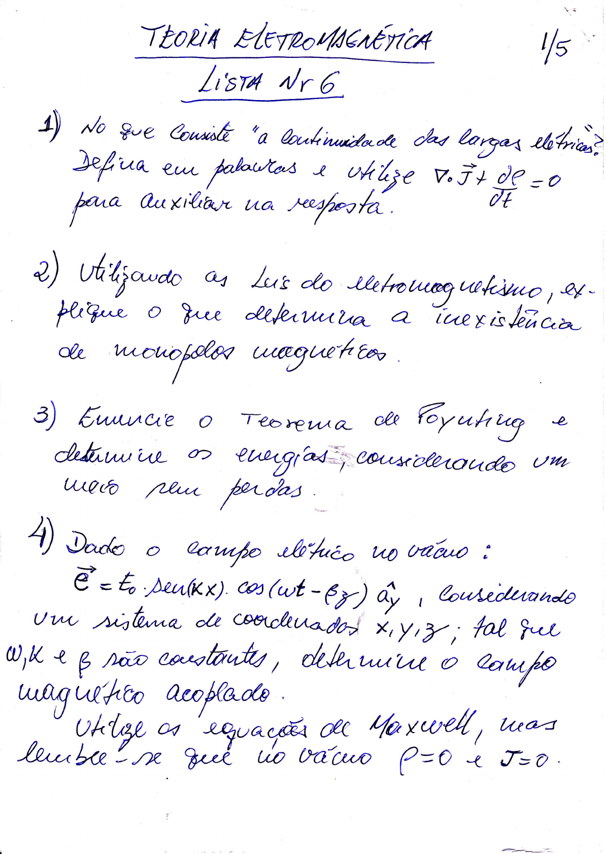 Lista De Exercicios 06 Eletromagnetismo