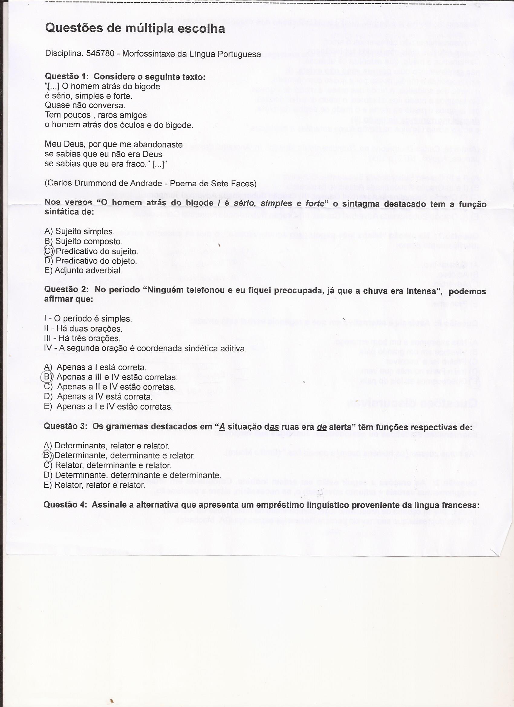 prova gramática aplicada da língua portuguesa - Letras