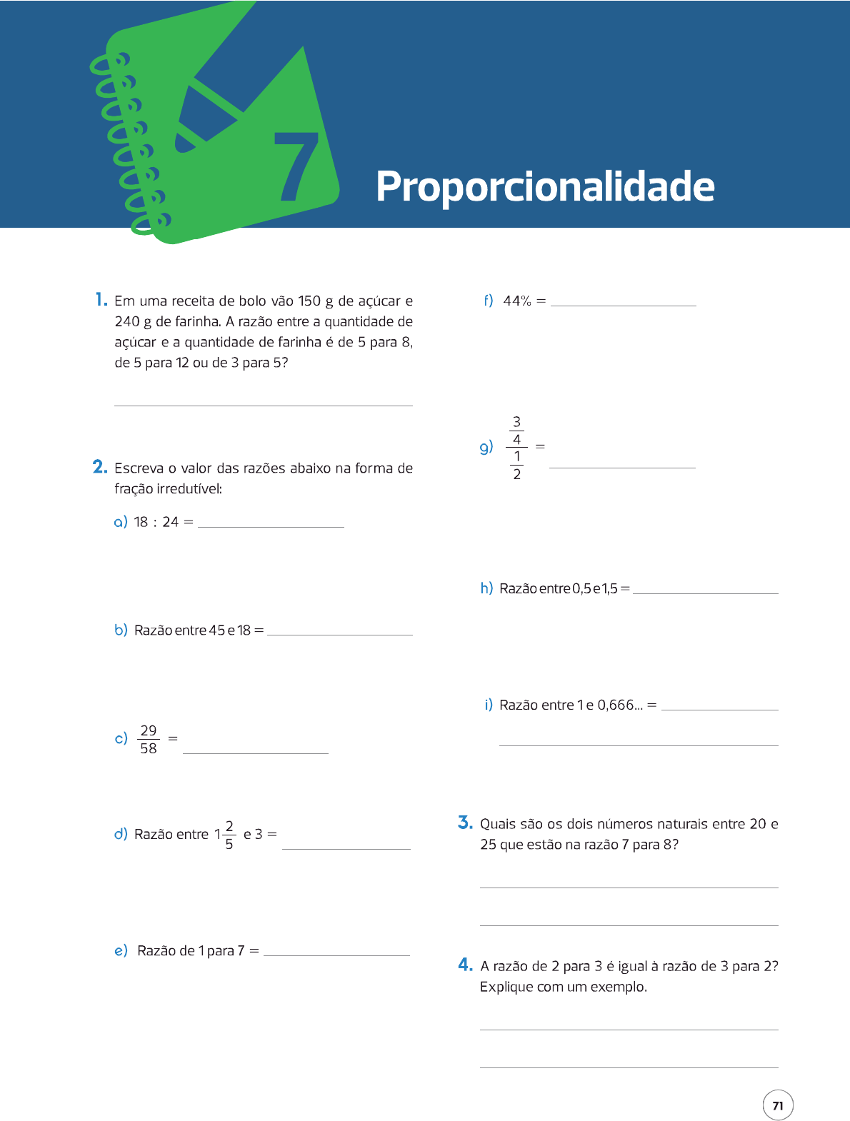 Lista De Exerc Cios Raz O E Propor O Ano Com Gabarito Edukita