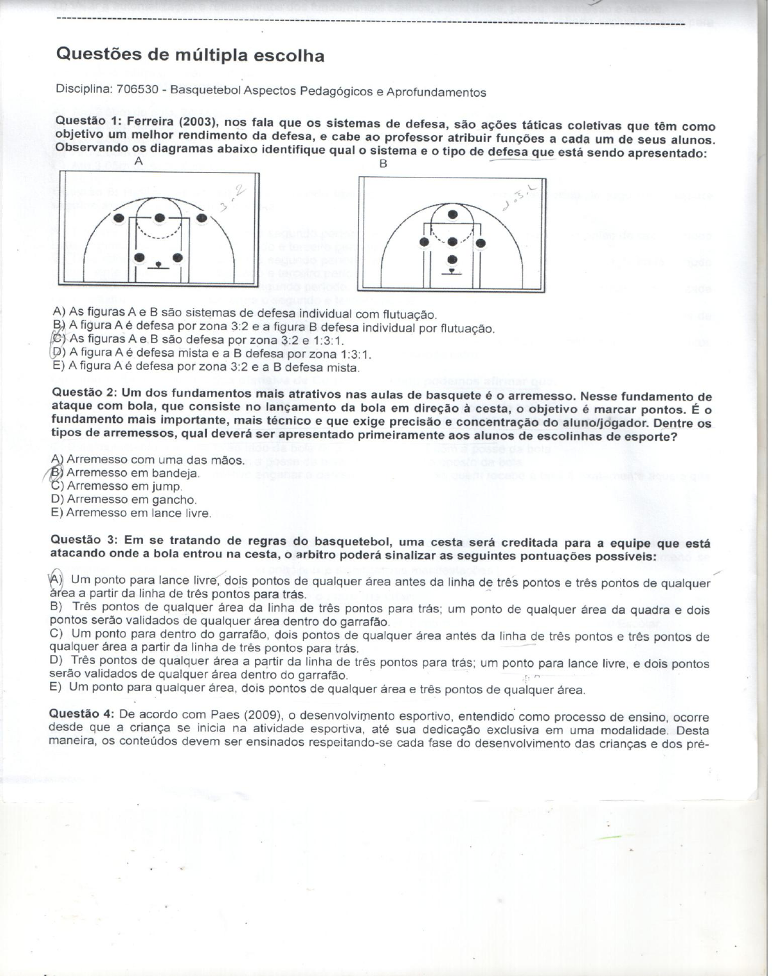 Questionário Sobre Basquetebol, PDF, Esportes