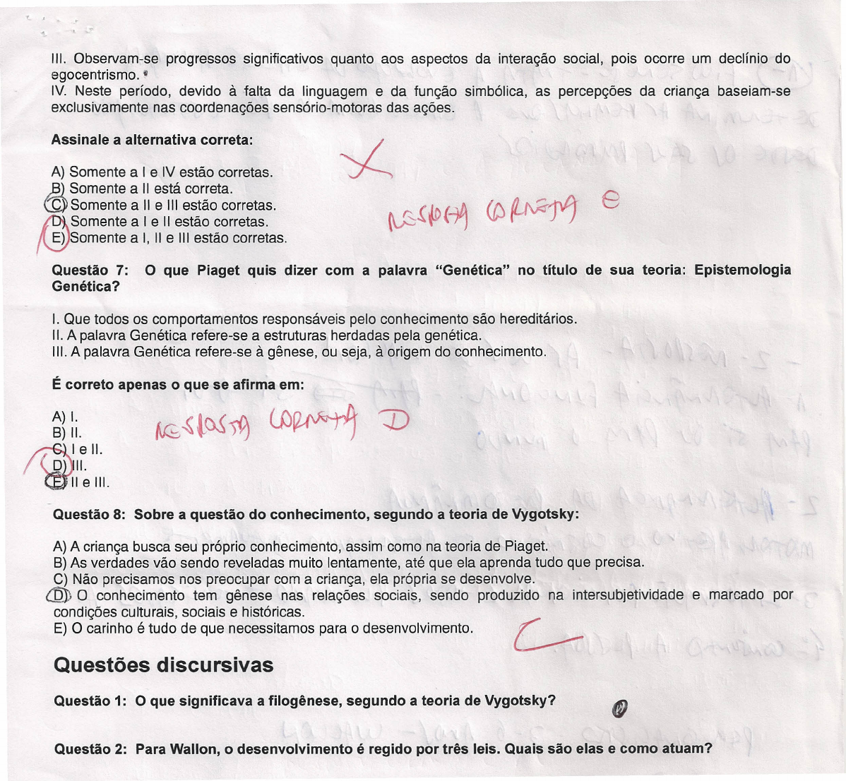 Prova Psicologia do Desenvolvimento e da Aprendizagem Unip