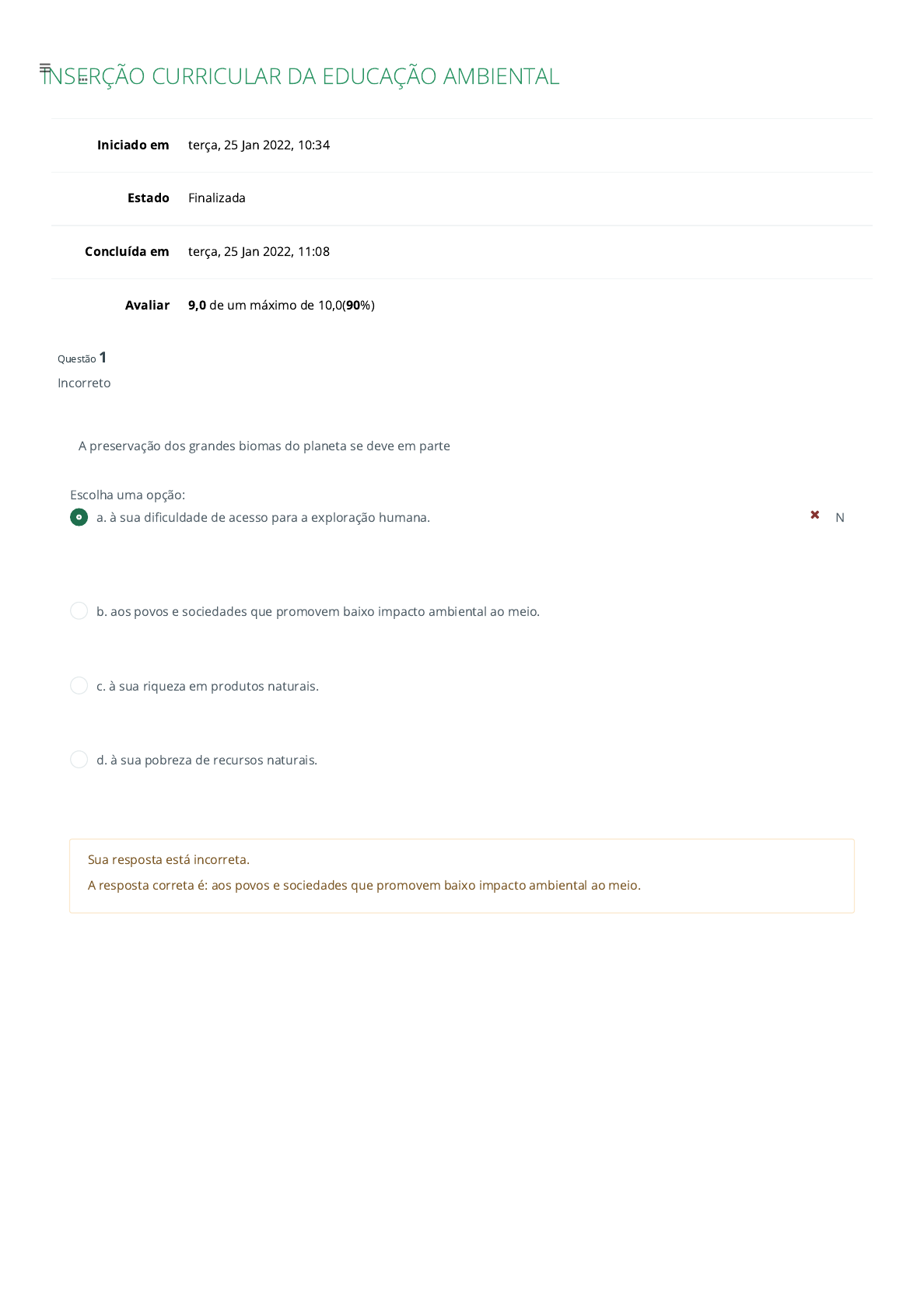 QUIZ 2 EDUCAÇÃO AMBIENTAL, Exercícios Educação avançada