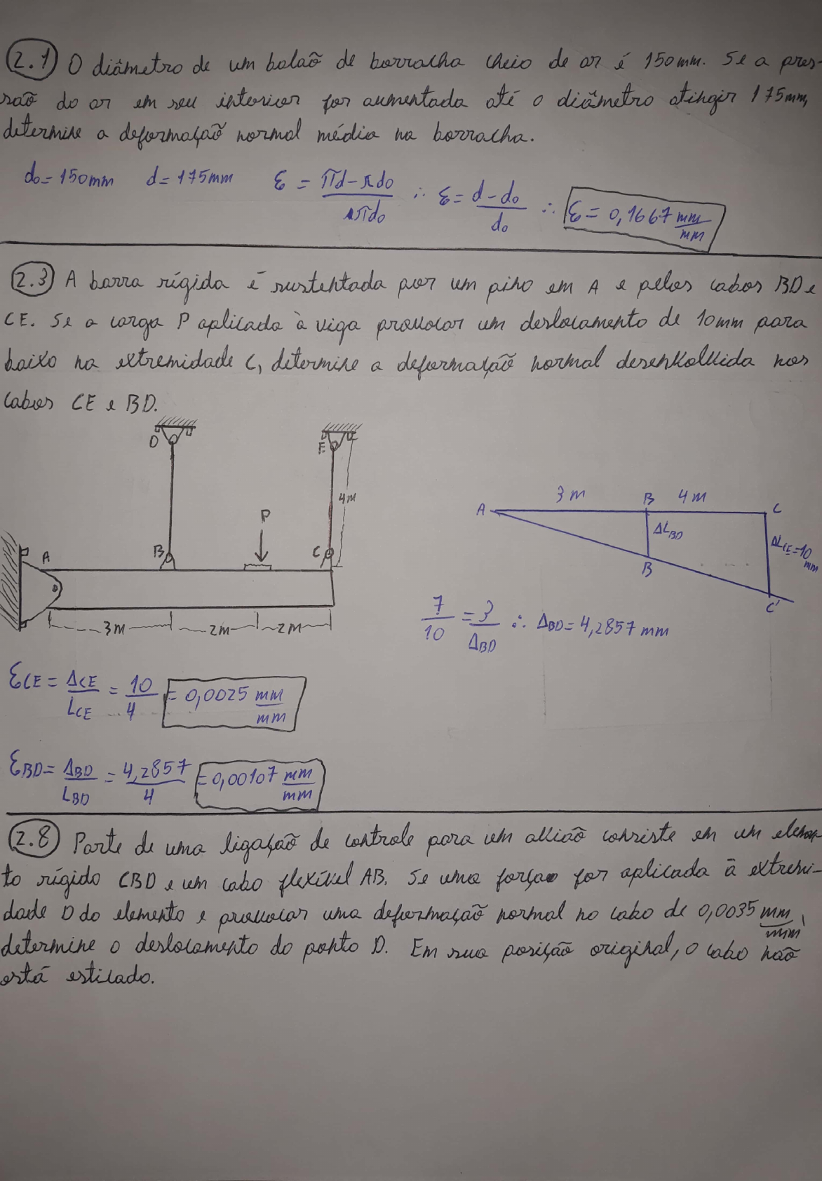 Exercícios MECÂNICA DOS SÓLIDOS (HIBBELER Cap. 2) - Mecânica Dos Sólidos I