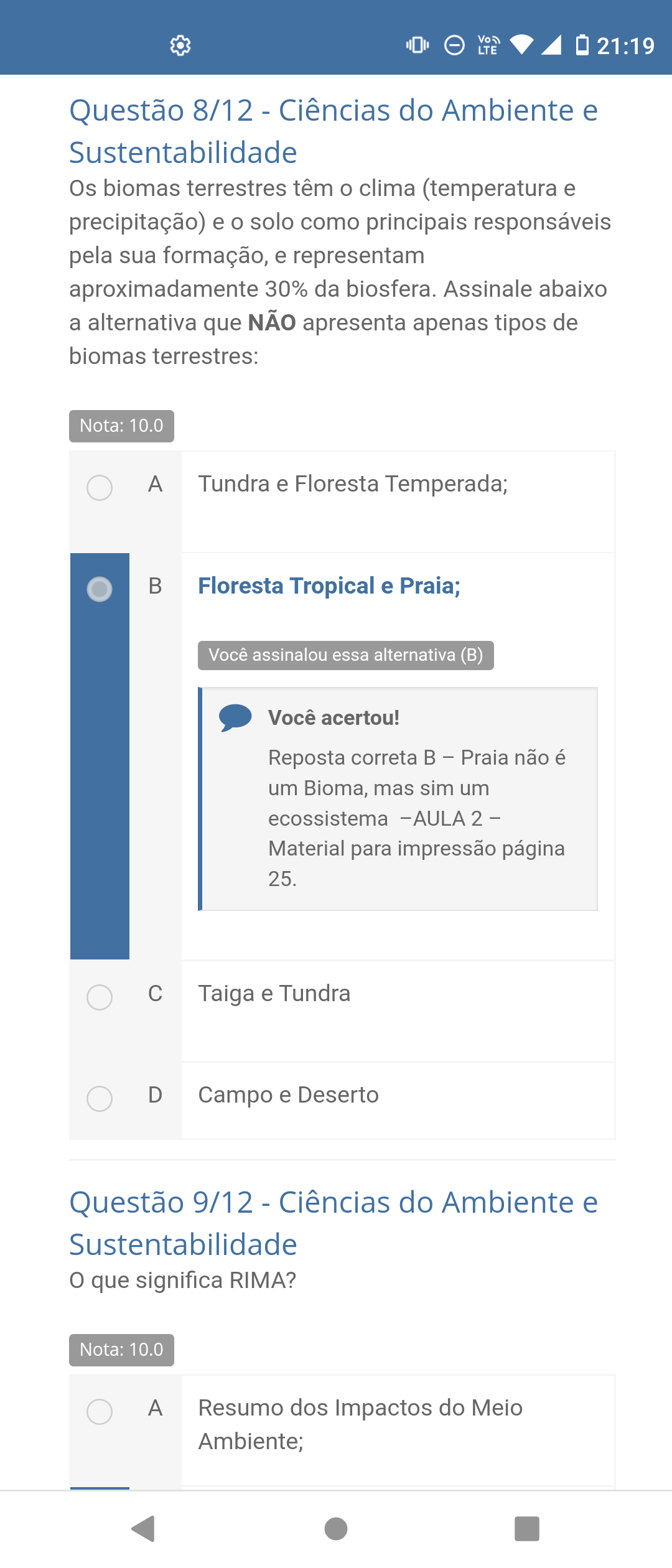 prova objetiva Ciências do Ambiente e Sustentabilidade