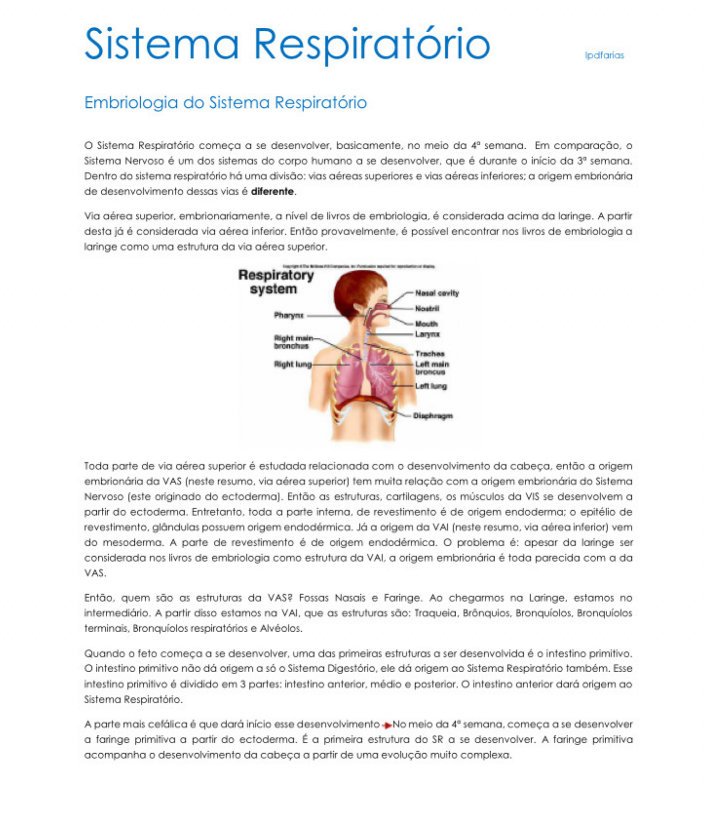 Embriologia Do Sistema Respiratorio Embriologia