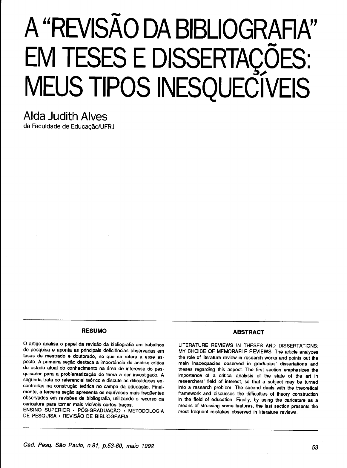 A Revisão Da Bibliografia - Metodologia Do Trabalho Acadêmico