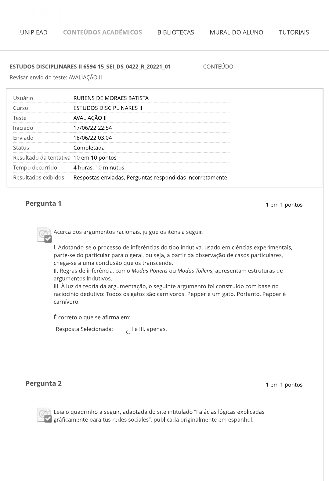 AVALIAÇÃO II - Estudos Disciplinares II