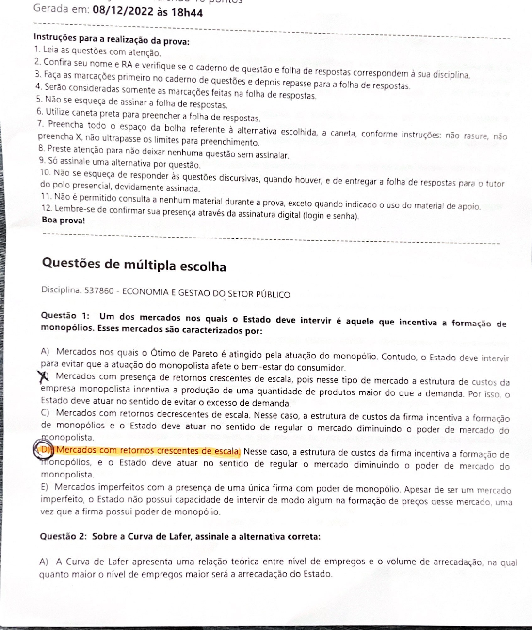 Prova Economia E Gestao Do Setor Publico Unip Economia E Gest O Do Setor P Blic