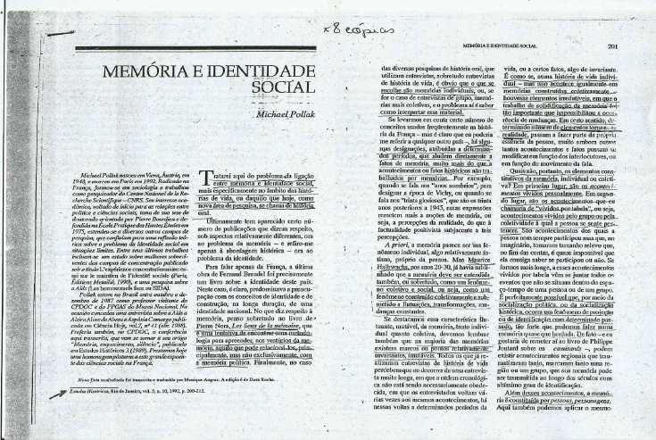 POLLAK. Michael. Memoria E Identidade Social - Antropologia I