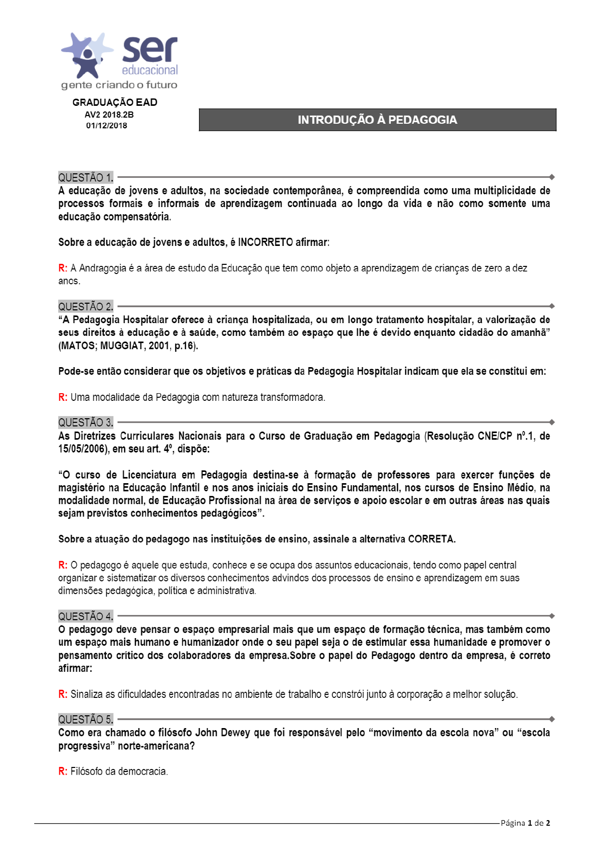 NOVA - AVALIAÇÃO PRESENCIAL 4 PERÍODO PEDAGOGIA (1) - Pedagogia