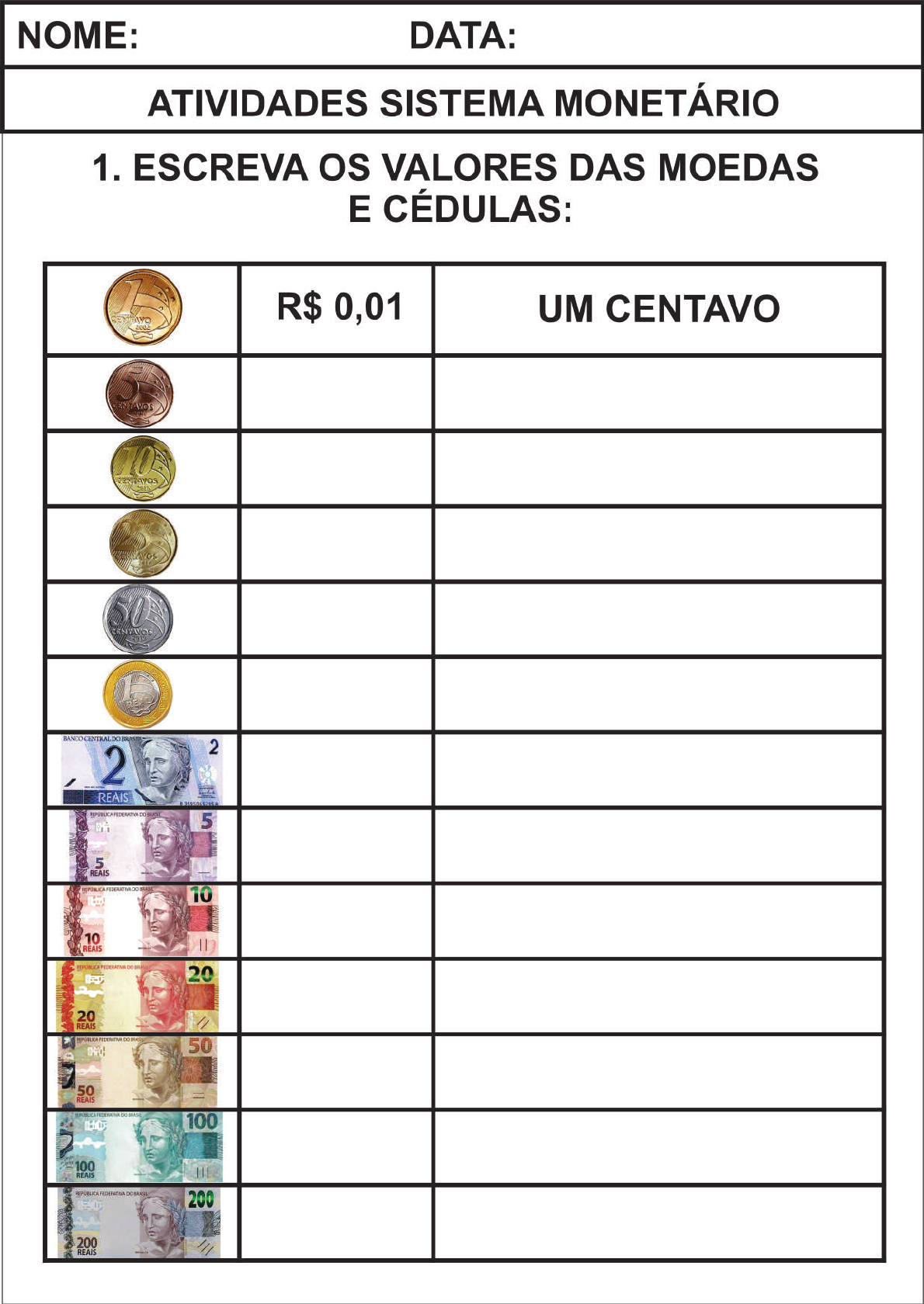 20 Atividades Com Sistema Monetário 1 Ano Educador