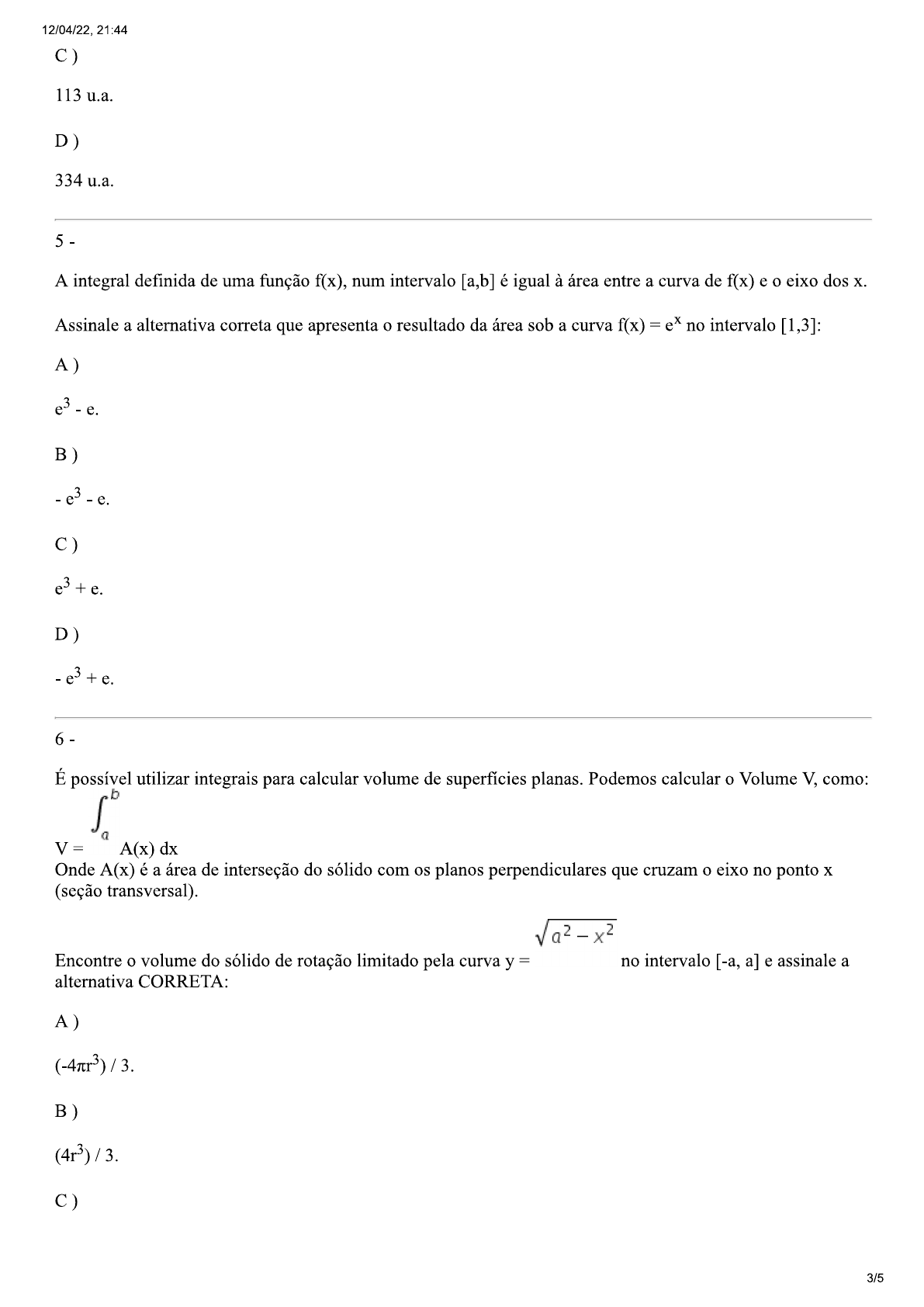 Prova Uniasselvi 2 Cálculo Integral E Diferencial Ii