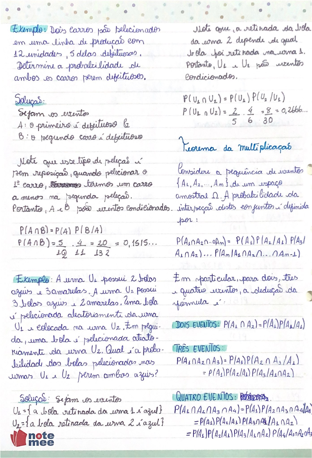 Probabilidade da Intersecção de Eventos (Teorema do Produto). #matemat