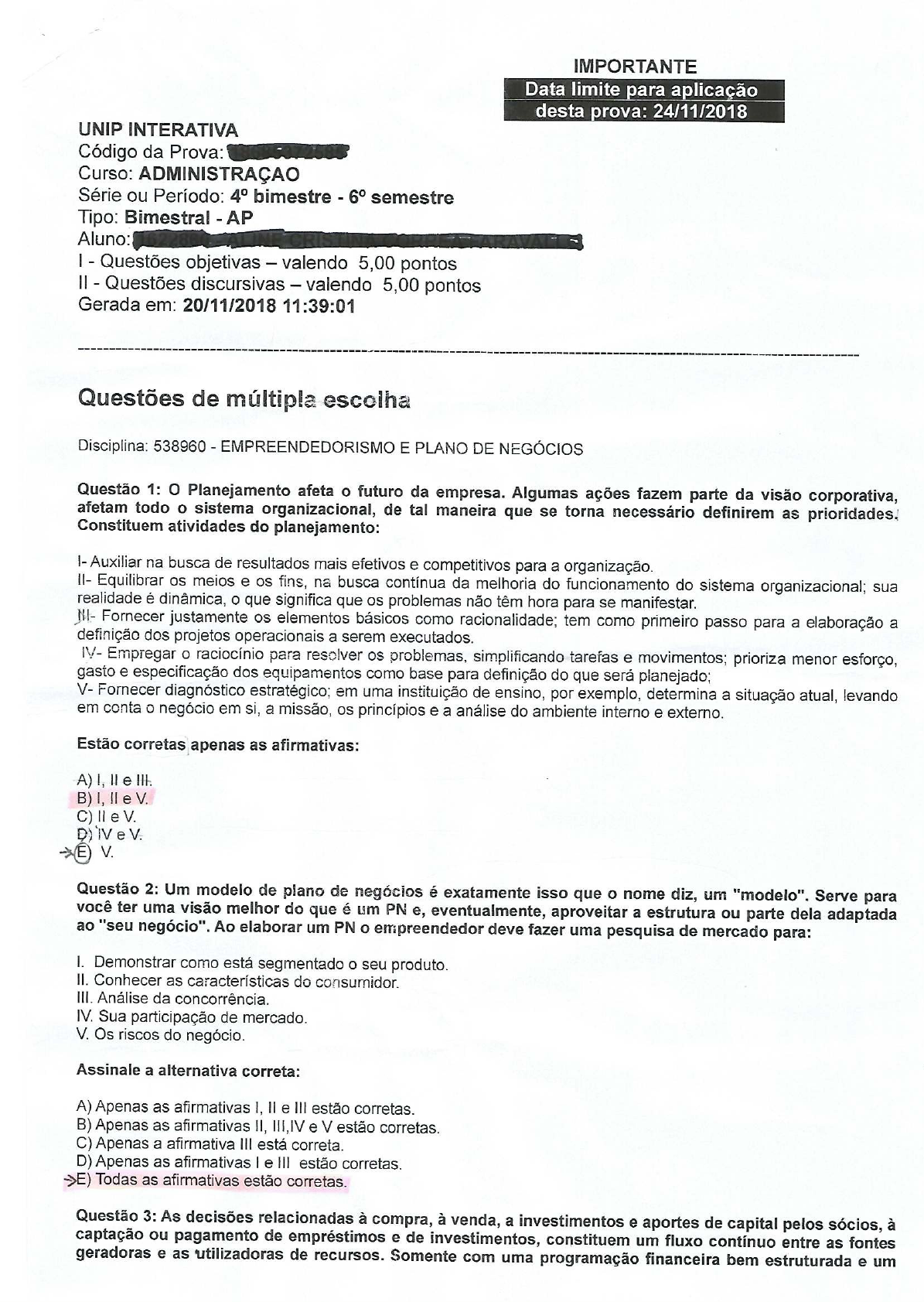 Empreendedorismo E Plano De Negócios - Prova - Empreendedorismo E Plano ...