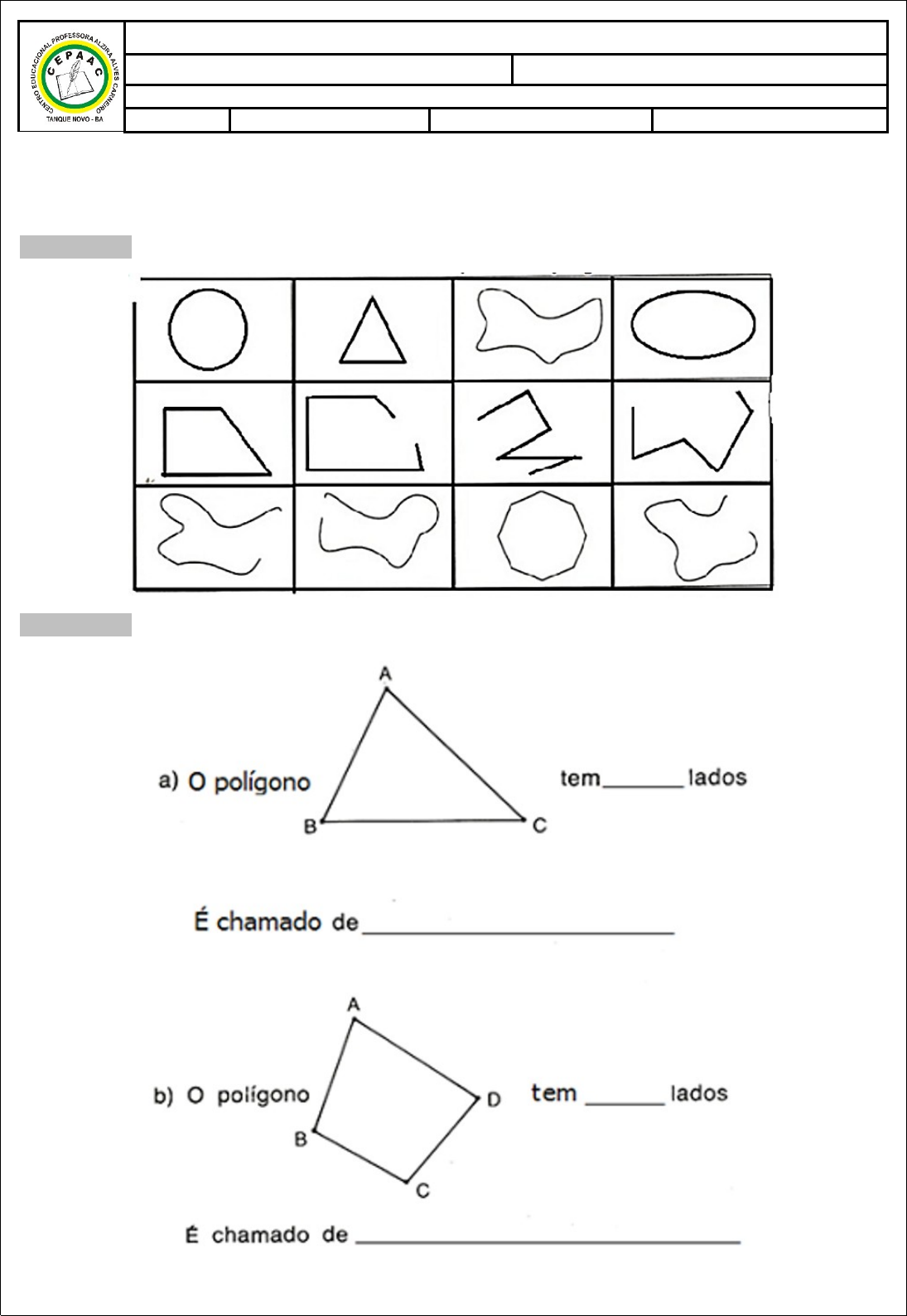 Atividade de Matemática 5 ano - Polígonos