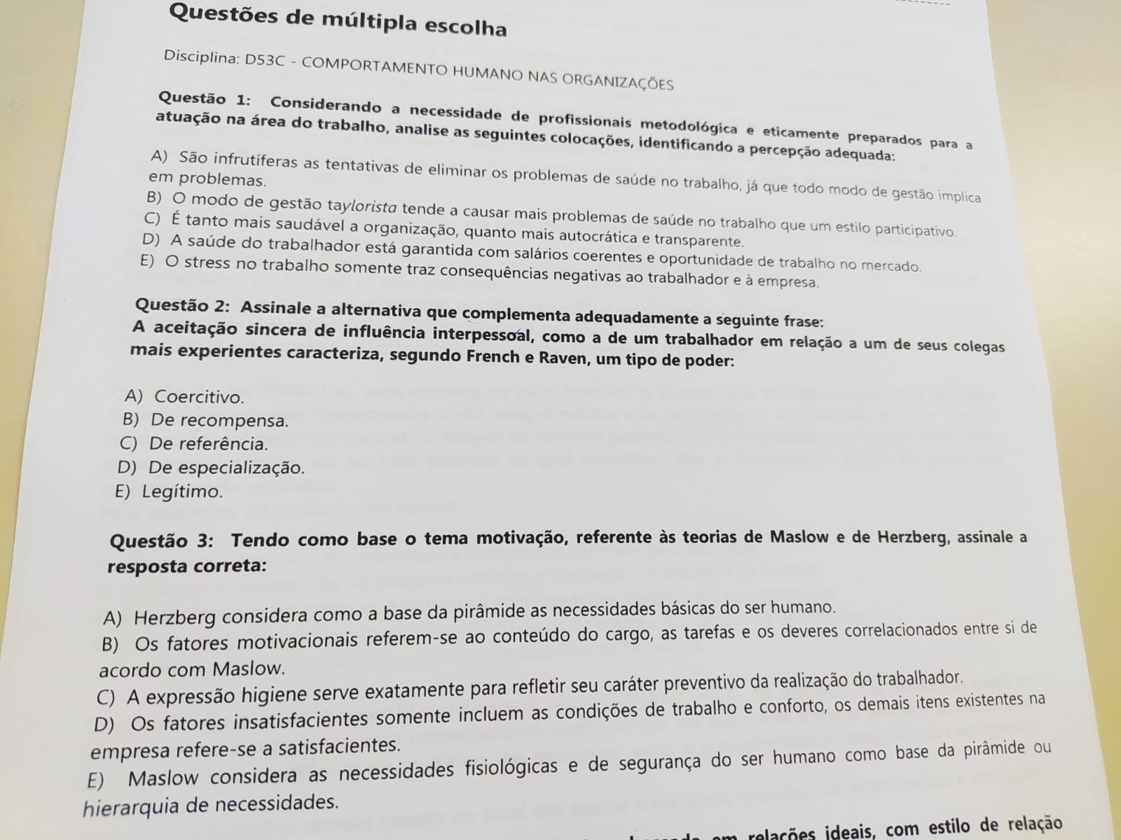 Np2 Comportamento Humano Nas OrganizaÇÕes Unip Presencial Questoes 1 A 3 Comportamento 9921