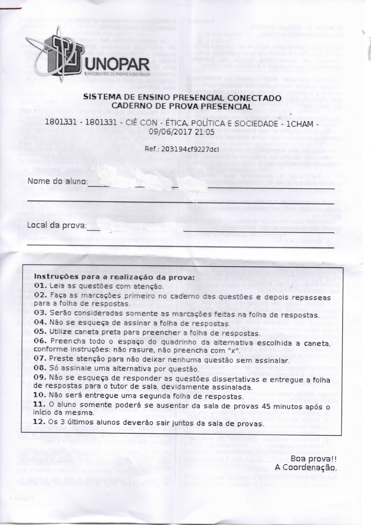 Gabarito Prova Unopar Sociedade Brasileira E Cidadania